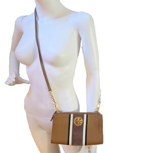 Tory Burch Camel Striped Crossbody Bag